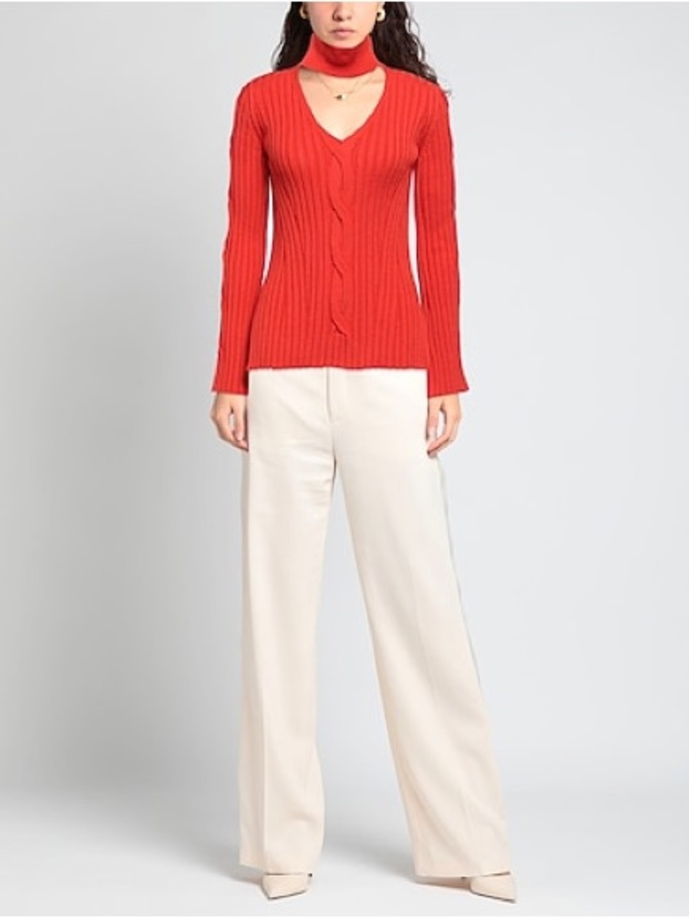 Alexander McQueen Orange Ribbed Cutout Turtleneck KnitTop wool Sweater sizeLarge